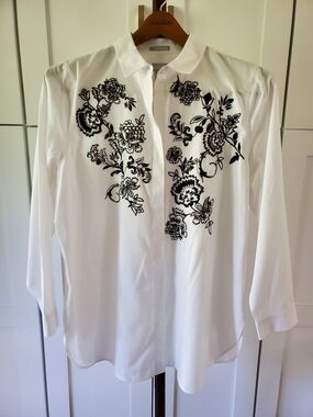 Chico's White Tunic with Black Floral Embroidery